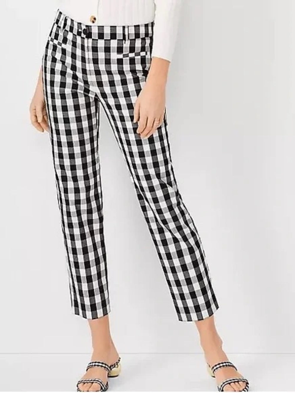 Ann Taylor Black White Gingham Ankle Pants, Size 4